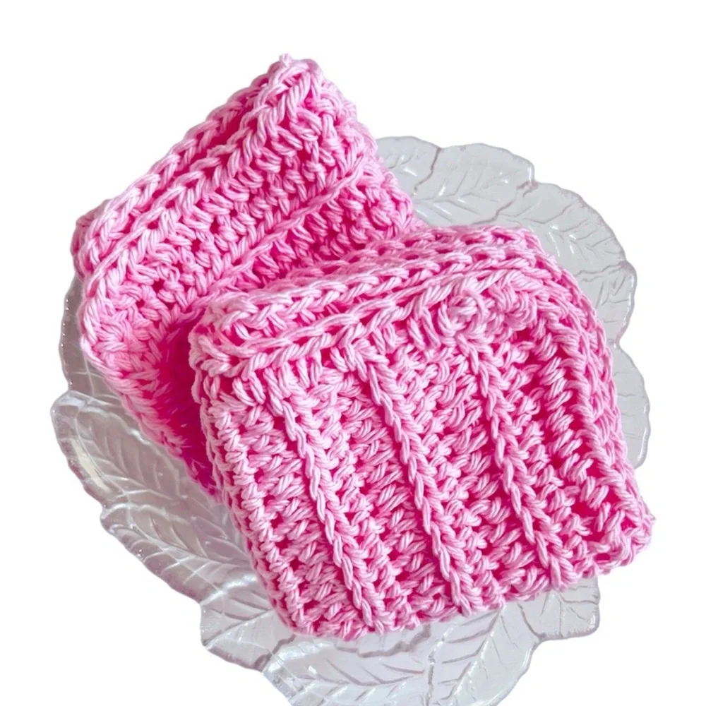 Hand Crafted Soft Pink All Purpose Dish or Wash Cloths 100% Cotton Set of Two